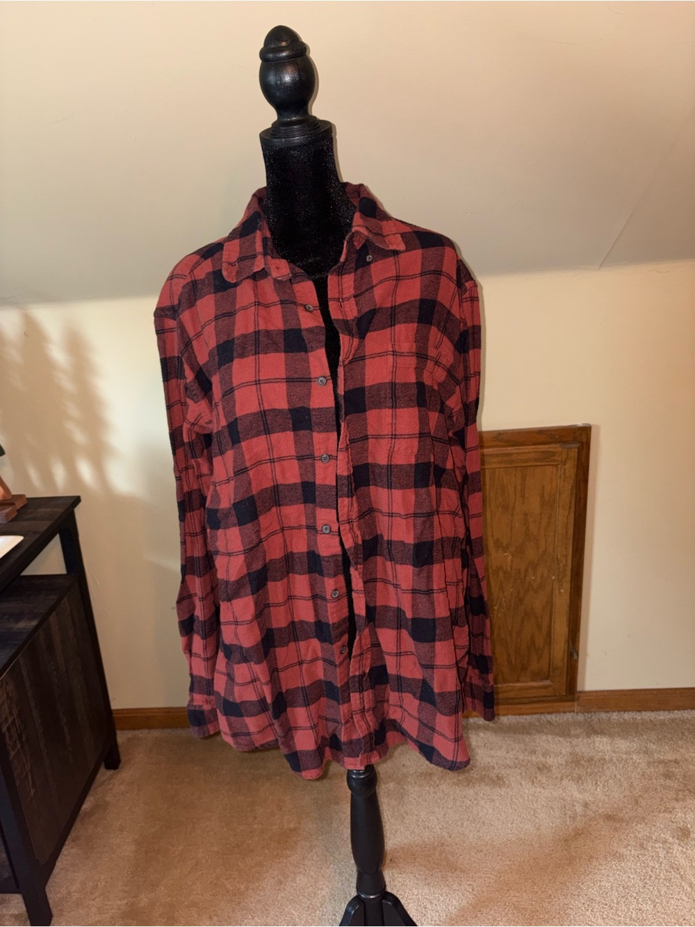 Red and Black Plaid Button-Up Shirt
